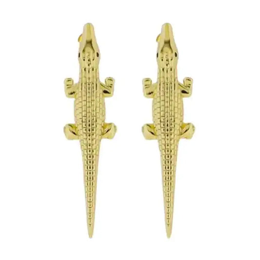 GOLD ALLIGATOR EARRINGS GREEN CRYSTAL EYES