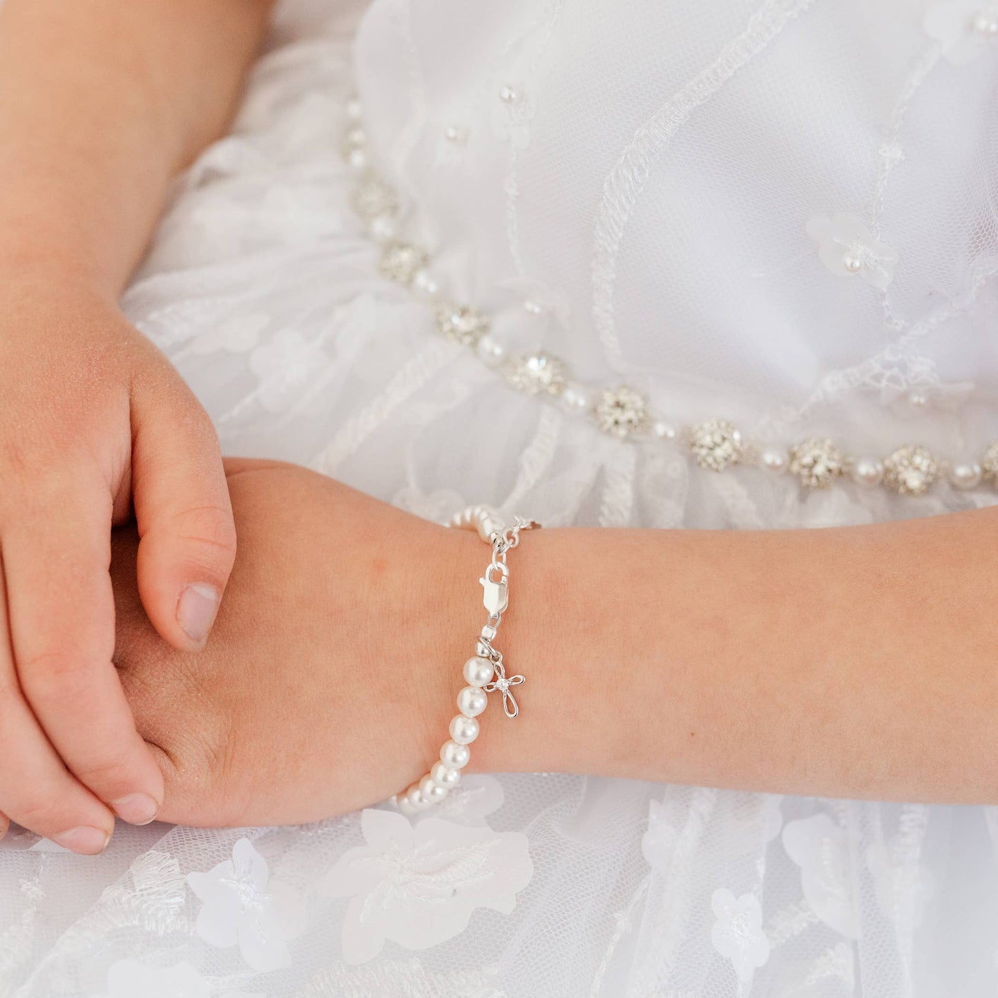 Girls Silver Pearl Baby Baptism Bracelet, 1st Communion Gift