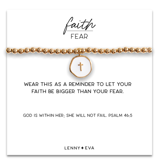 Faith Over Fear Cross Charm Bracelet-White Enamel