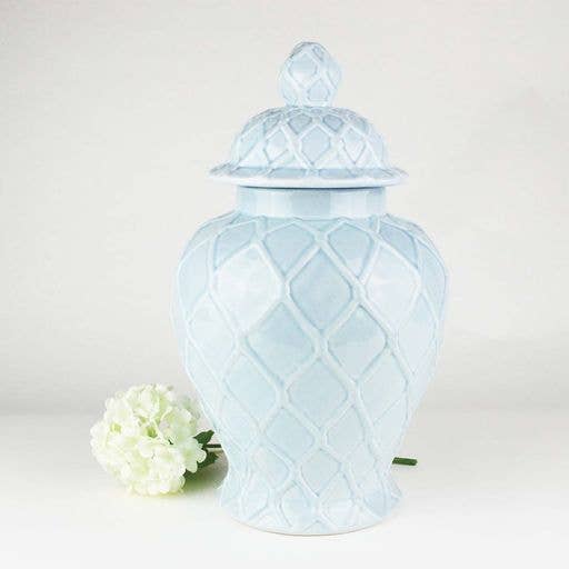 Light Blue Textured Ginger Jar, Extra Large Decorative Jar