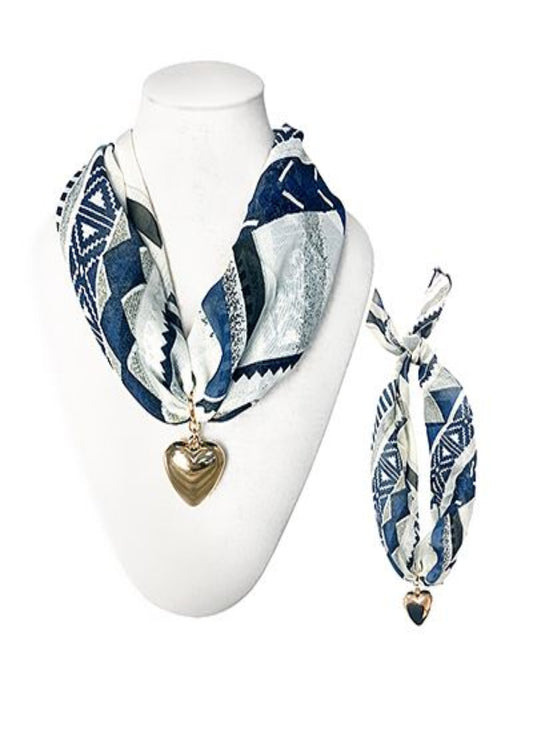 HEART & SCARF GEOMETRIC PATTERN NECKLACE-DARK BLUE/GOLD