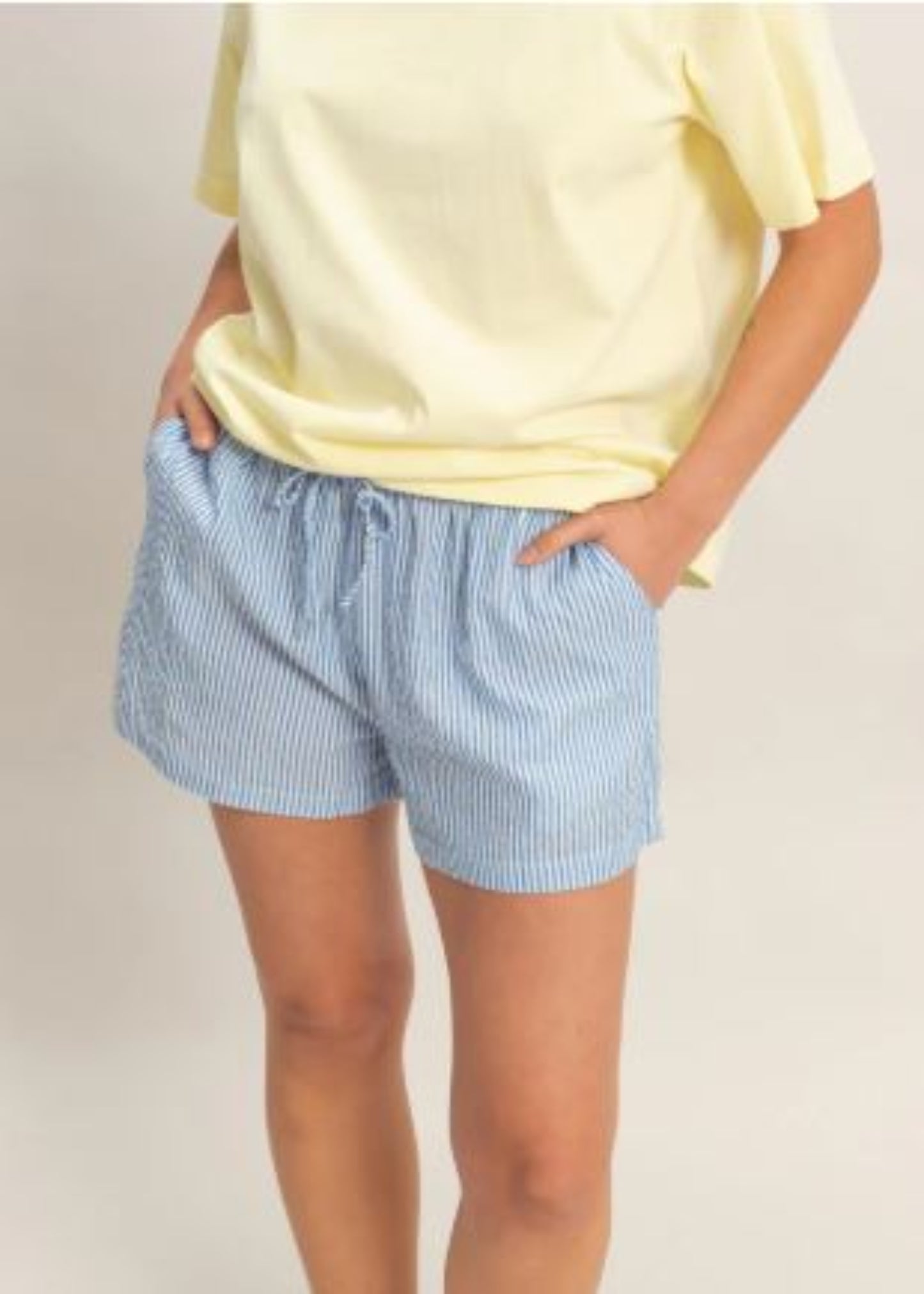JERSEY STRIPED SHORTS - LIGHT BLUE