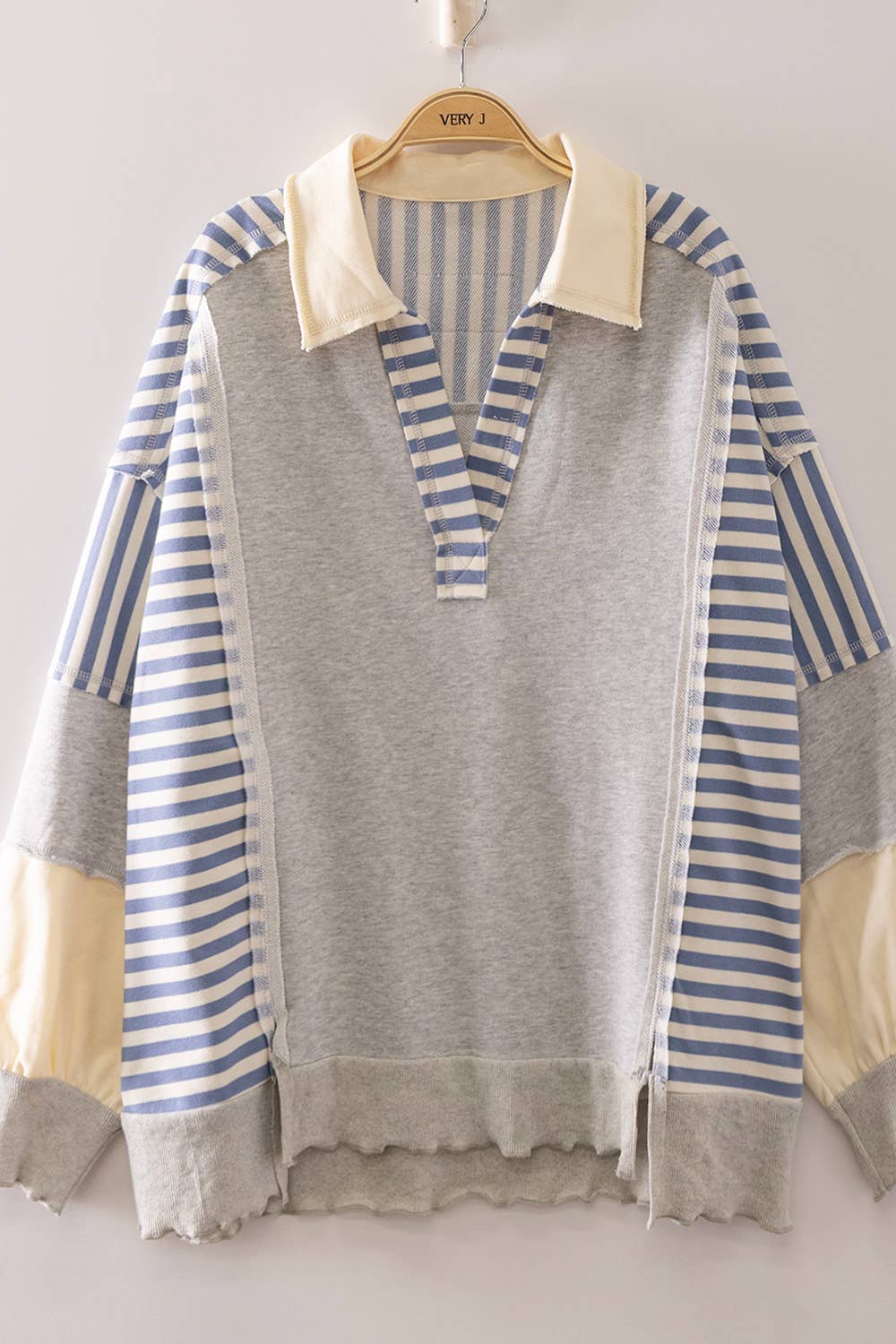 Vintage Stripe Rugby Sweatshirt - Heather Gray