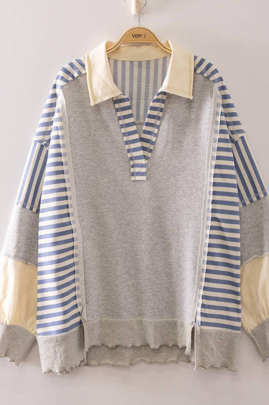 Vintage Stripe Rugby Sweatshirt - Heather Gray