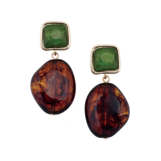 GABBY TORTOISE & RESIN DROP EARRINGS IN GREEN