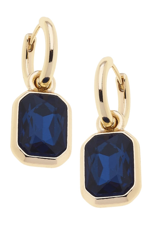 REAGYN RHINESTONE DROP HOOP EARRINGS IN NAVY