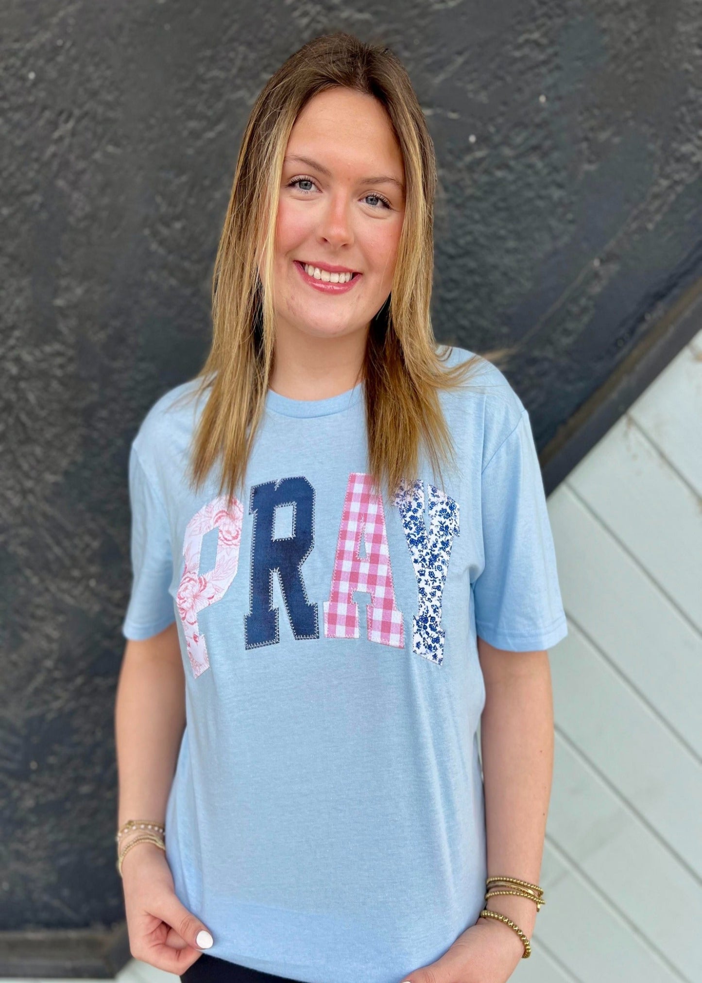 Light Blue Pray Christian Faith Short Sleeve T
