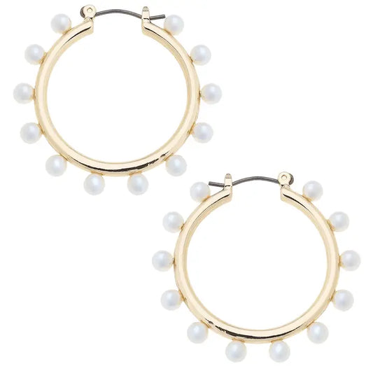 WINSLIE PEARL STUDDED HOOP EARRINGS - IVORY