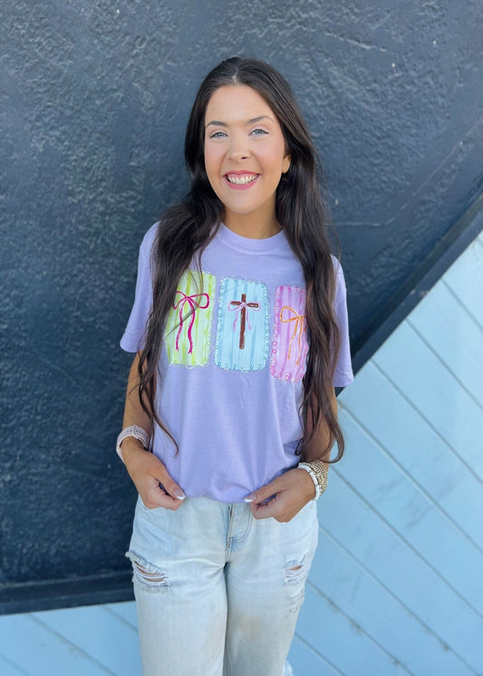 CROSS RIBBONS TSHIRT - ORCHID
