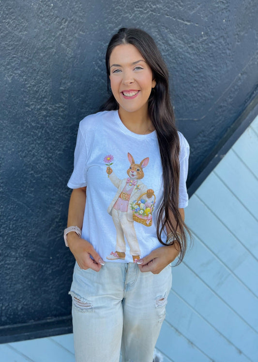 BUNNY WITH EASTER BASKET - WHITE