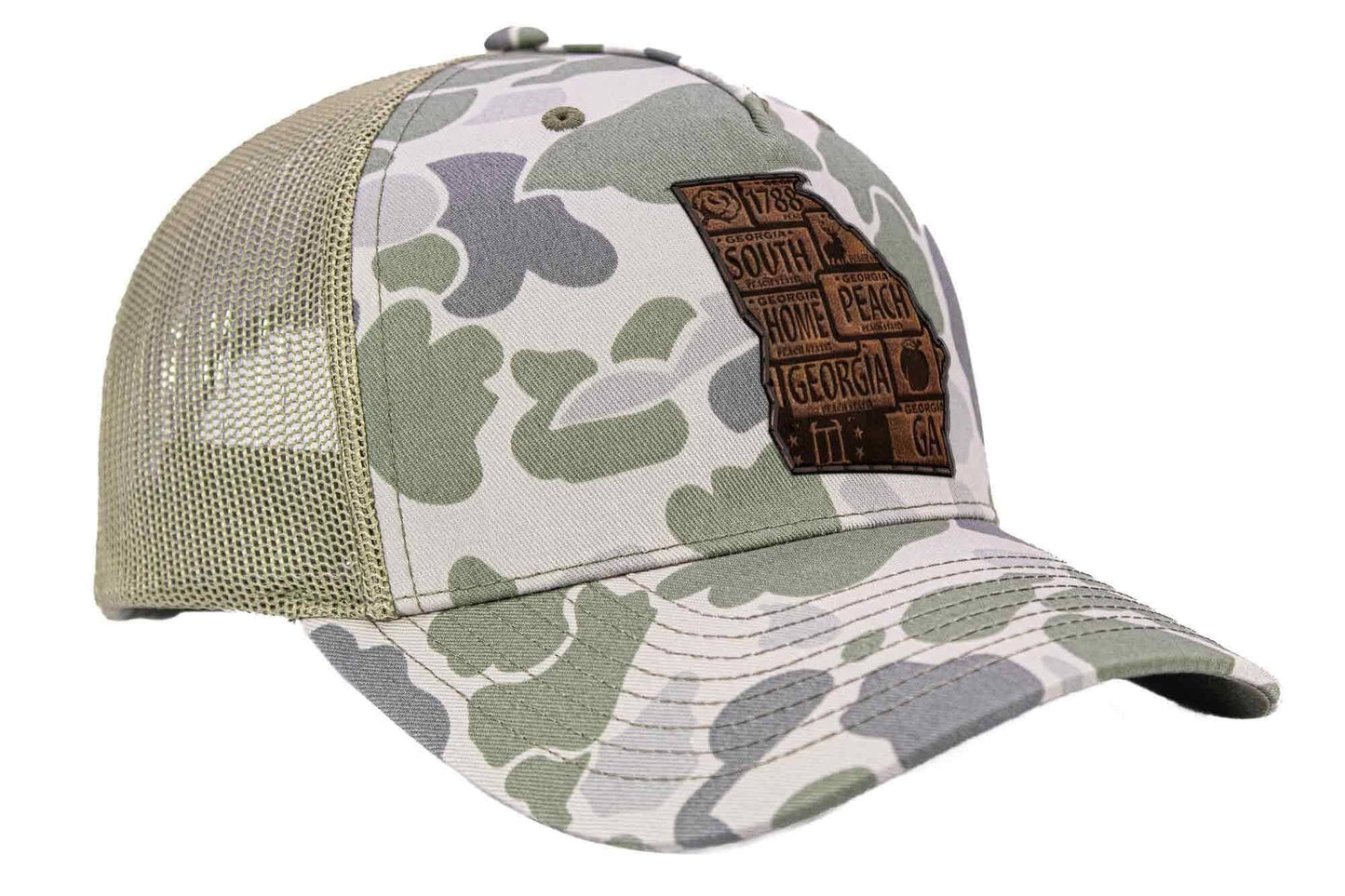 Georgia Map Old School Camo Trucker Hat - GREEN/GRAY CAMO