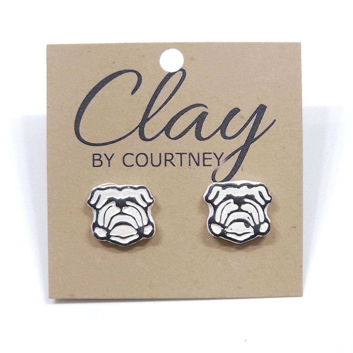 White and Gold Bulldog Earrings