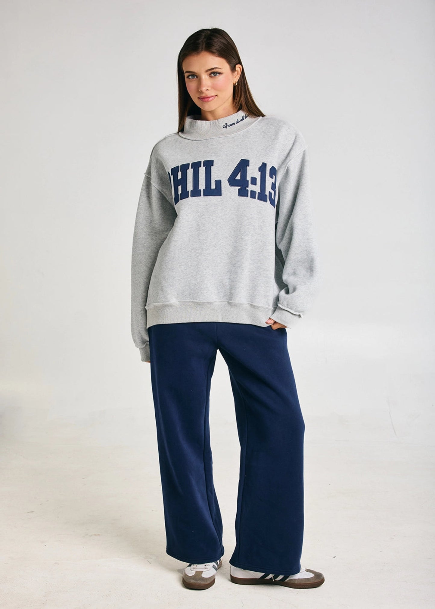 PHILIPIANS 4:13 EMBROIDERED MOCKNECK SWEATSHIRT - HEATHER GREY