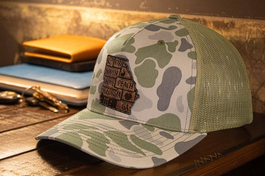 Georgia Map Old School Camo Trucker Hat - GREEN/GRAY CAMO