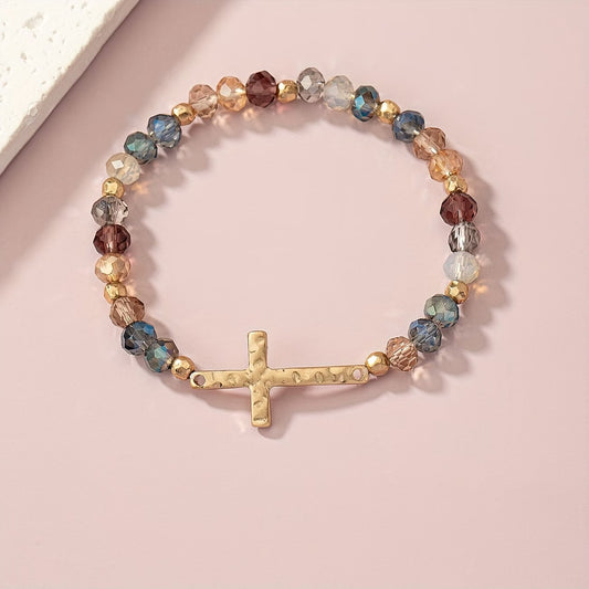 STRETCH BEADED BRACELET - MULTI COLOR CROSS