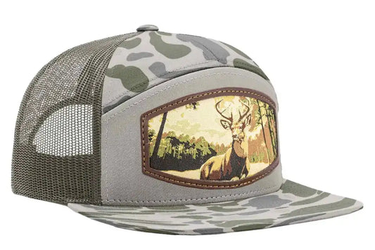 7 PANEL GREEN/CAMO HAT - BUCK PATCH