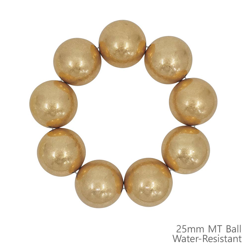 Water Resistant 25MM Worn Gold Large Beaded Stretch Bracelet