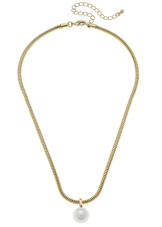 Brooklyn Pearl Pendant Necklace in Ivory & Worn Gold