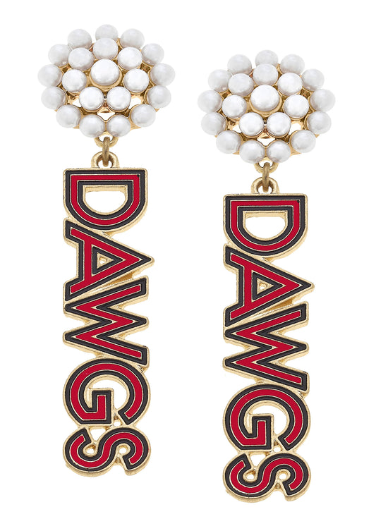 Georgia Dawgs Pearl Cluster Enamel Drop Earrings