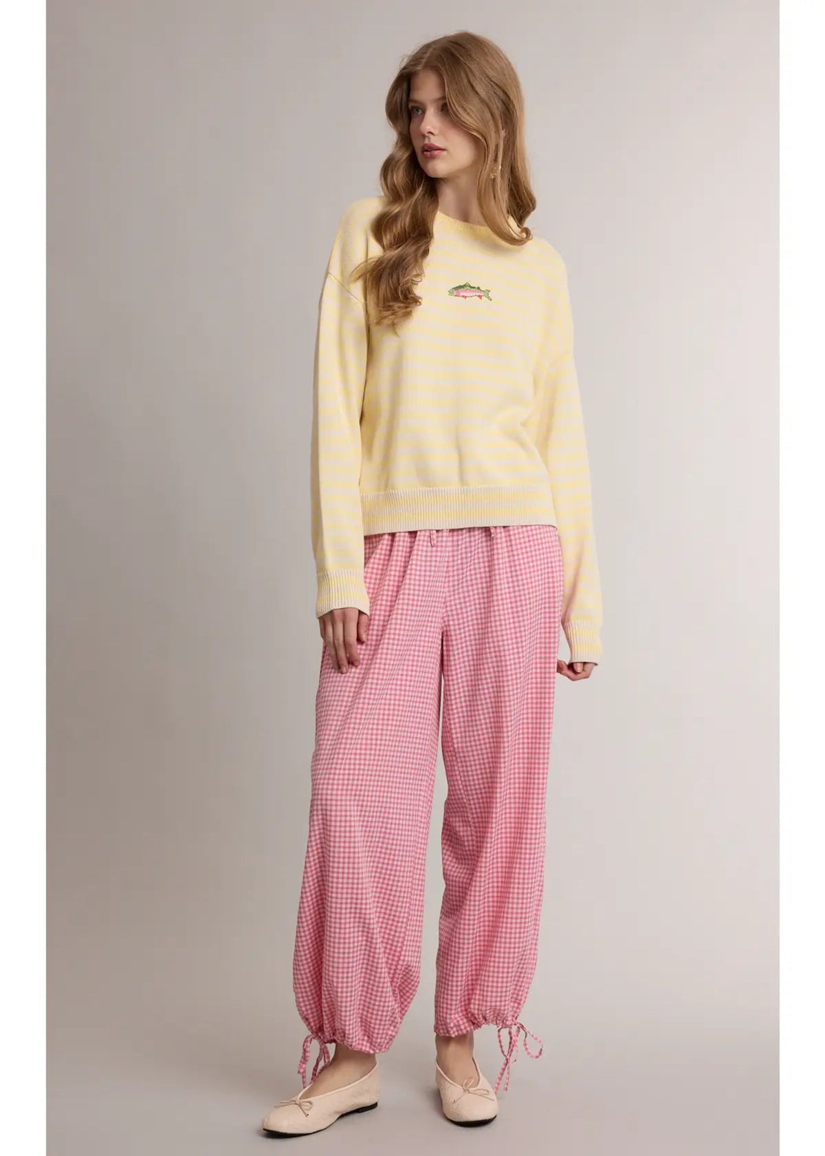 STRIPED FISH SWEATER - LEMON/CREAM