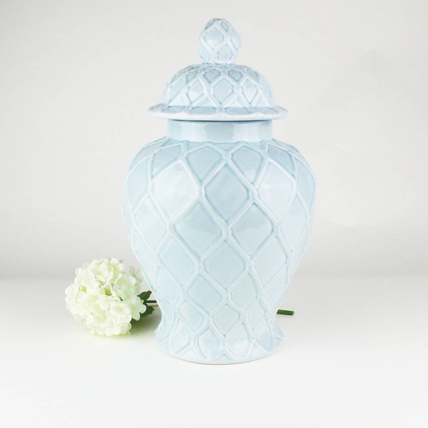 Light Blue Textured Ginger Jar, Extra Large Decorative Jar
