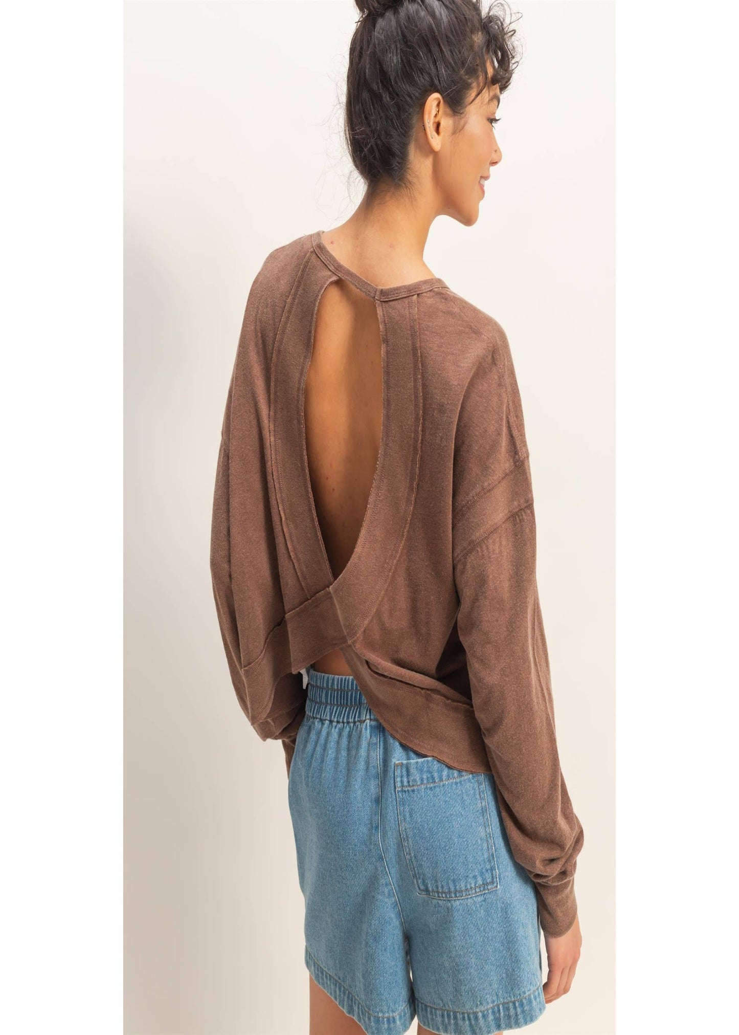 Cross Detail Open Back Long-Sleeve Top