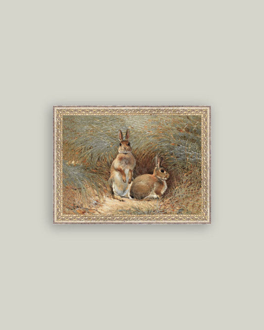 Bunnies Framed Antique Art