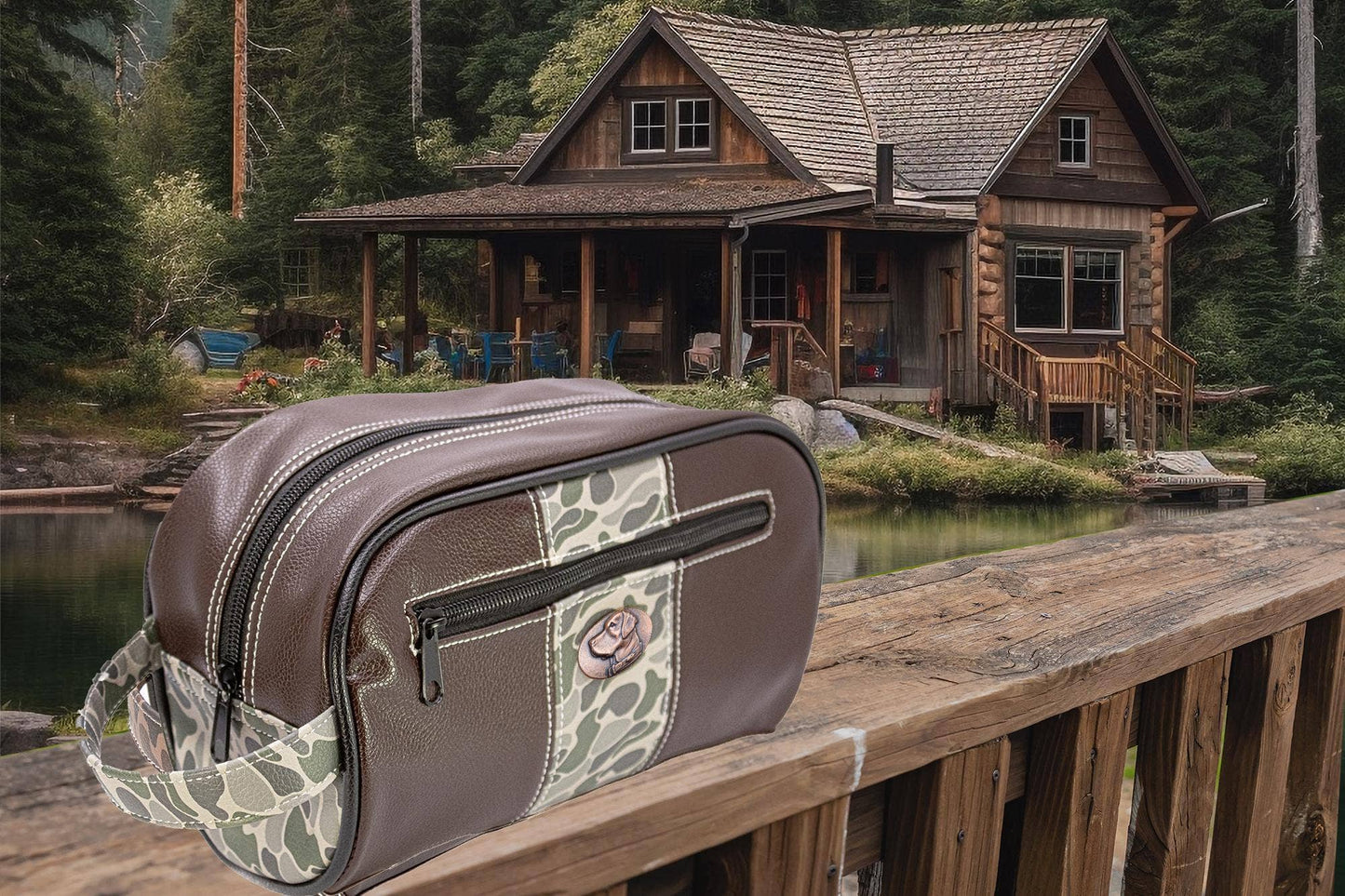Lab Brown Pebble Old School Camo Men's Toiletry Dopp Bag.