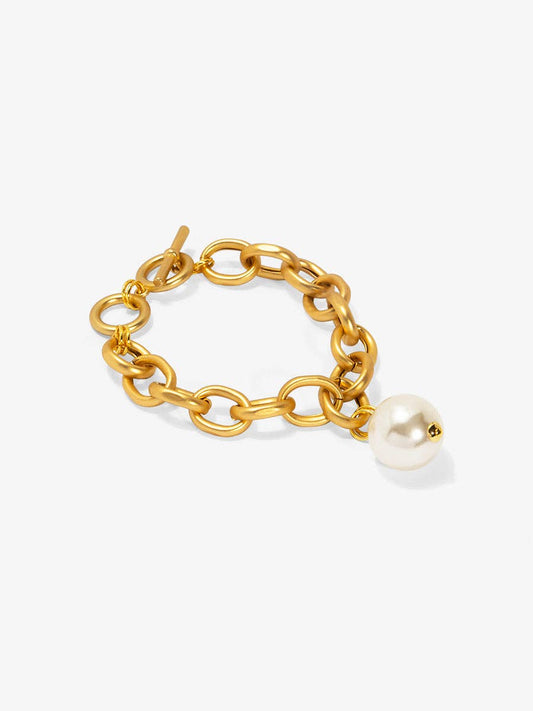 Oval Link Pearl Charm Bracelet