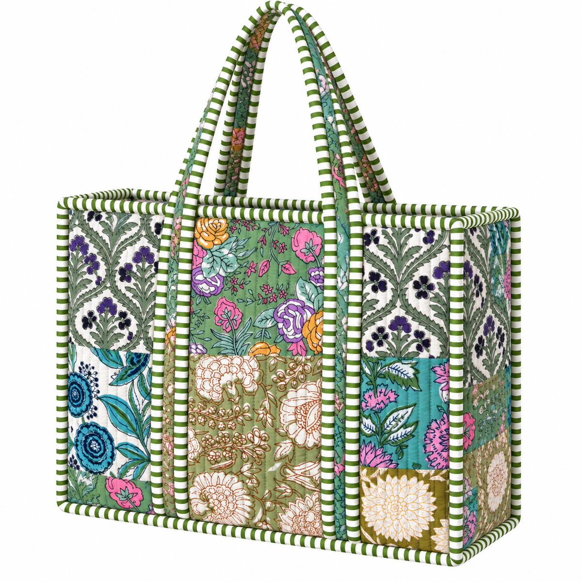 Large Tote - Green Patchwork Quilted Bag Print