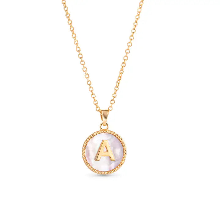 Gold Mother of Pearl Initial Necklaces