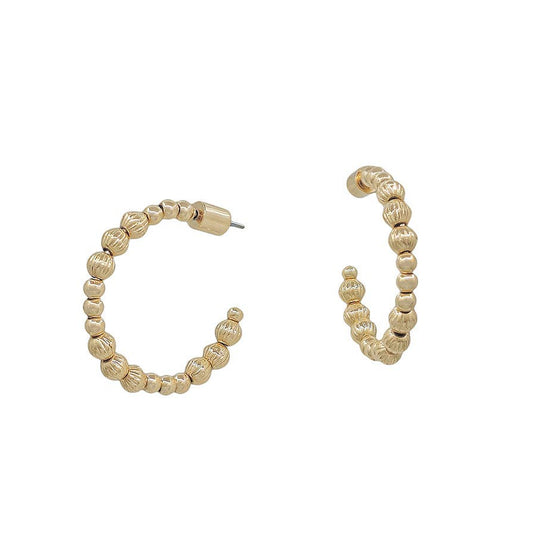 Water Resistant Graduated Gold Bead 1" Hoop Earring
