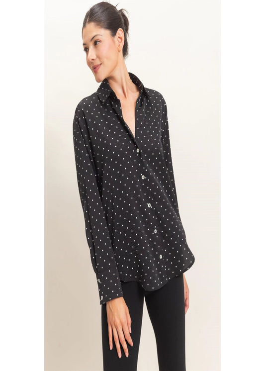 MADDIE TOP - BLACK POLKA DOT