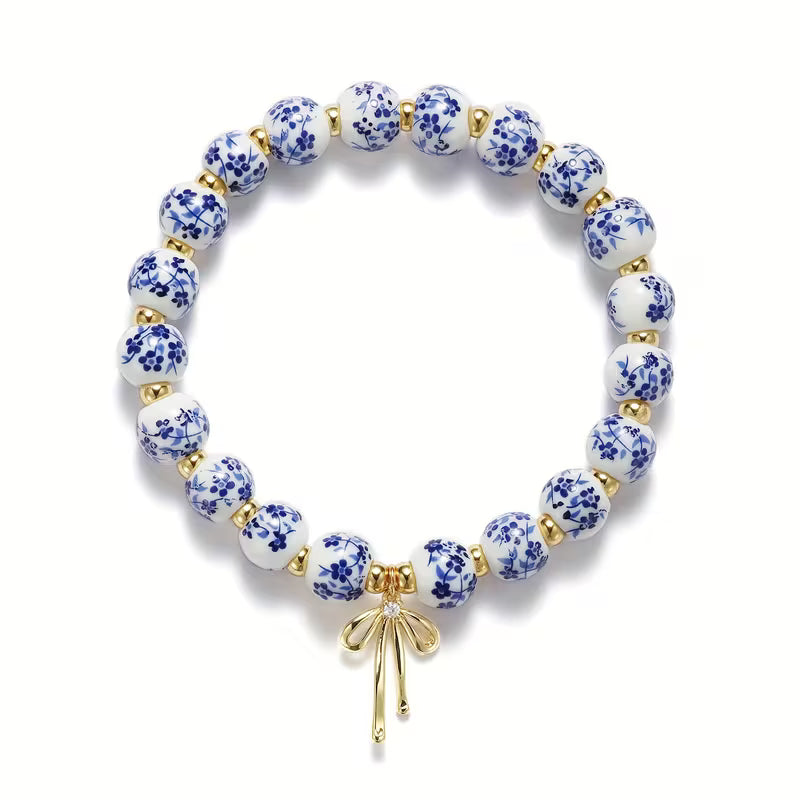 Blue and White Porcelain Bow Bracelet