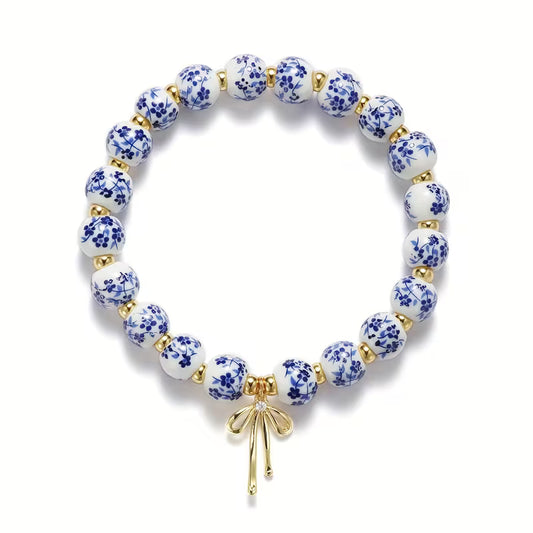 Blue and White Porcelain Bow Bracelet