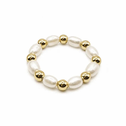 Gold filled 3mm & Natural Rice Pearl Waterproof Stretch Ring