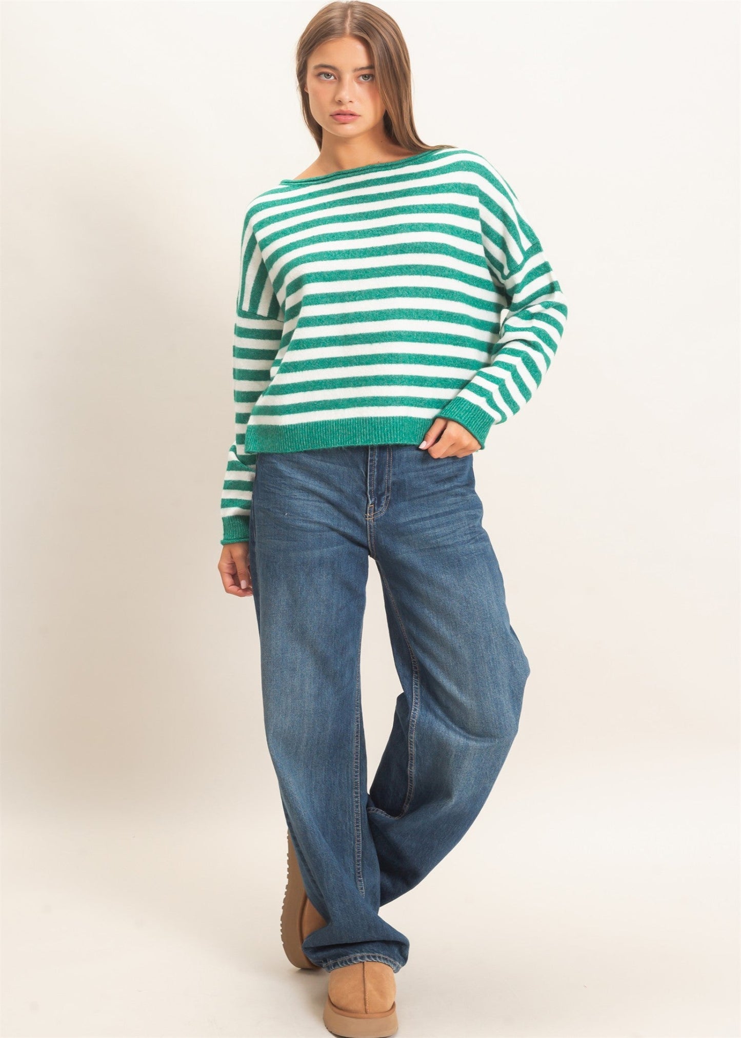MABRIE SWEATER - EMERALD STRIPED