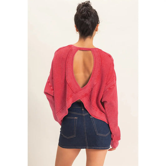 WAFFLE OPEN BACK TOP - RED
