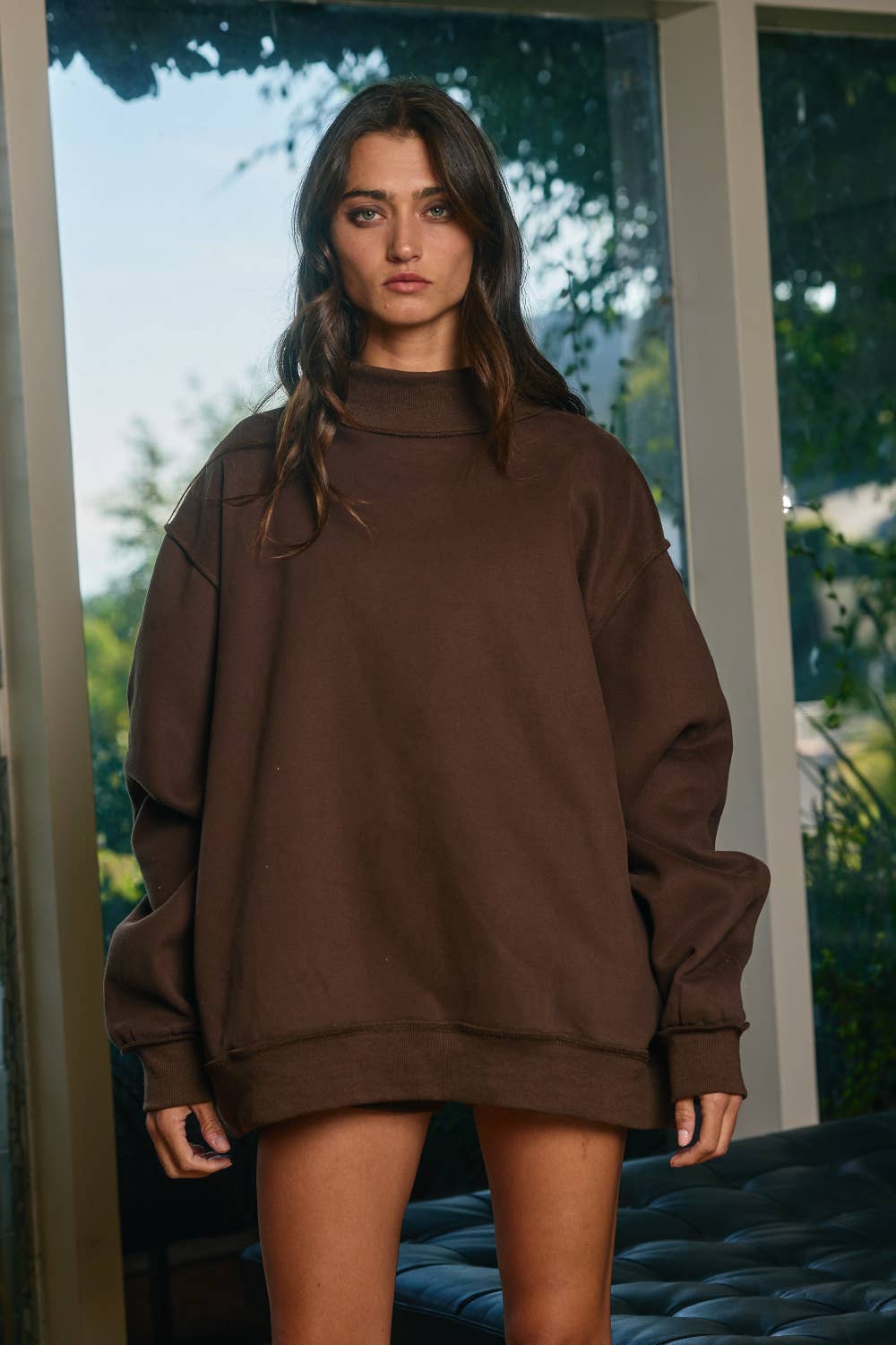 Solid Reversible Mock Neck Sweatshirt Top