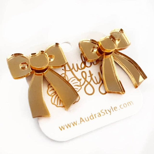 Gold Mirror Bow Stud Summer Statement Earring