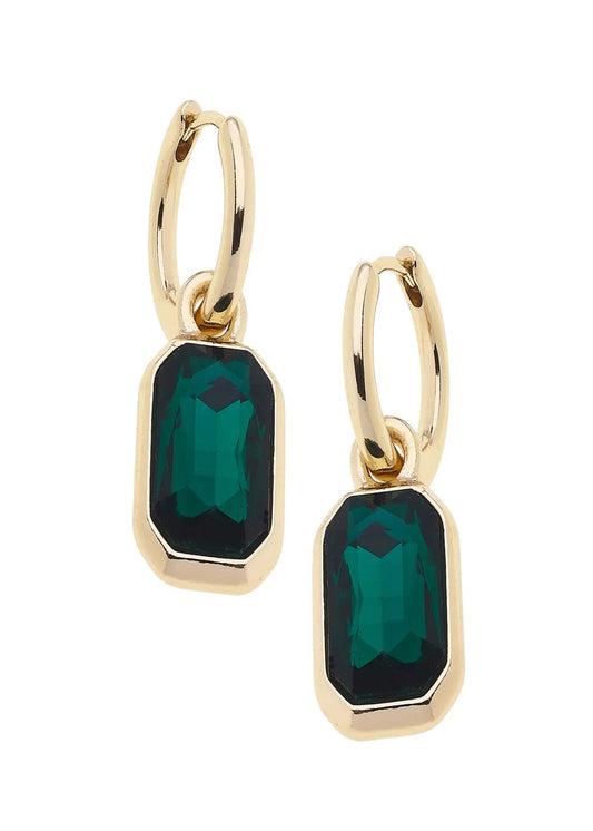 REAGYN RHINESTONE DROP HOOP EARRINGS - EMERALD