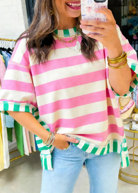 AVA GRACE TOP - PINK AND WHITE STRIPE
