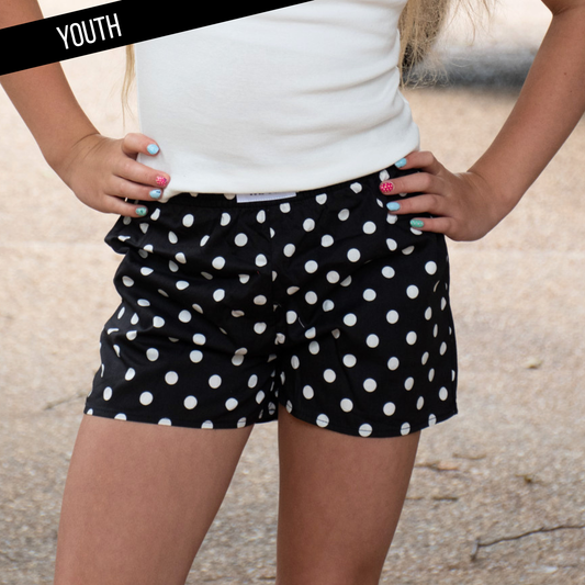 LM-KSH-1009-Black/White Small Polka Dot KIDS SHORTS