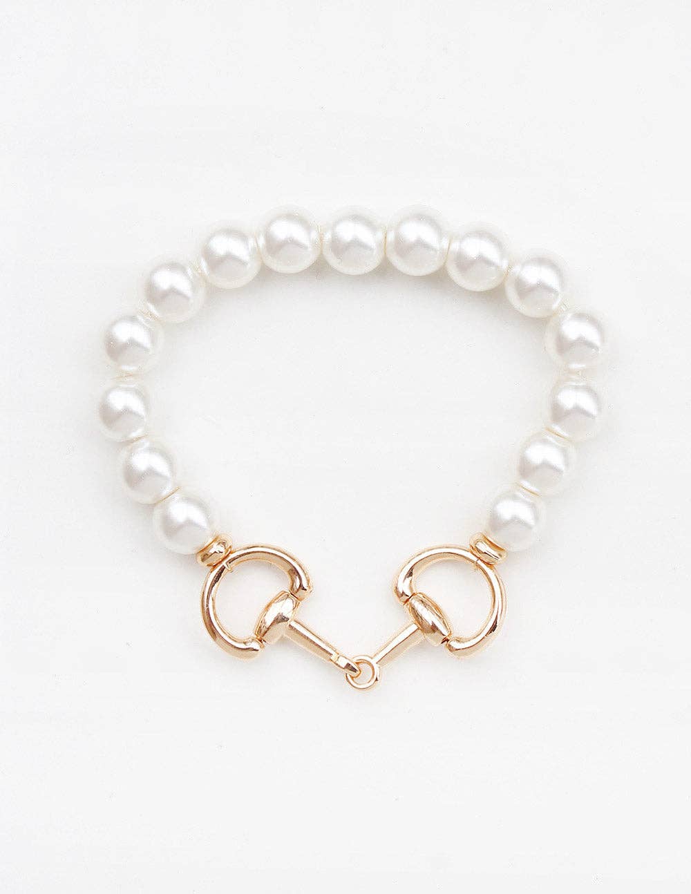 Pearl Bracelet with Gold Horsebit Stretch Bracelet