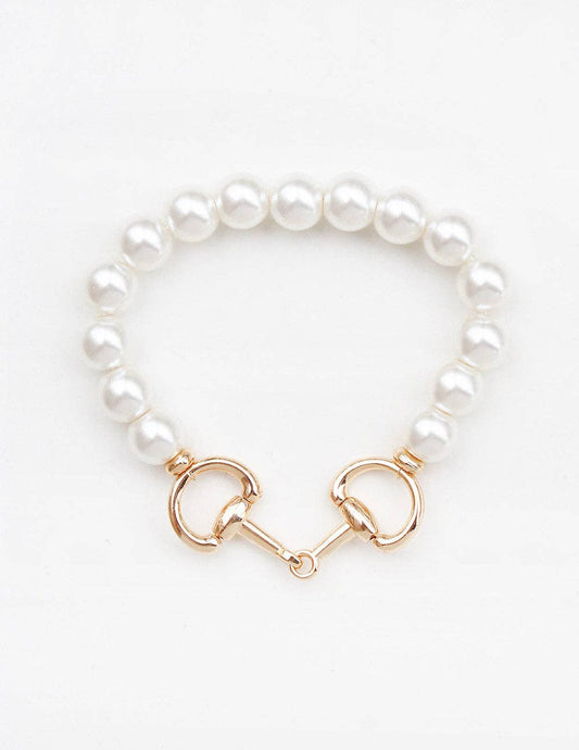 Pearl Bracelet with Gold Horsebit Stretch Bracelet