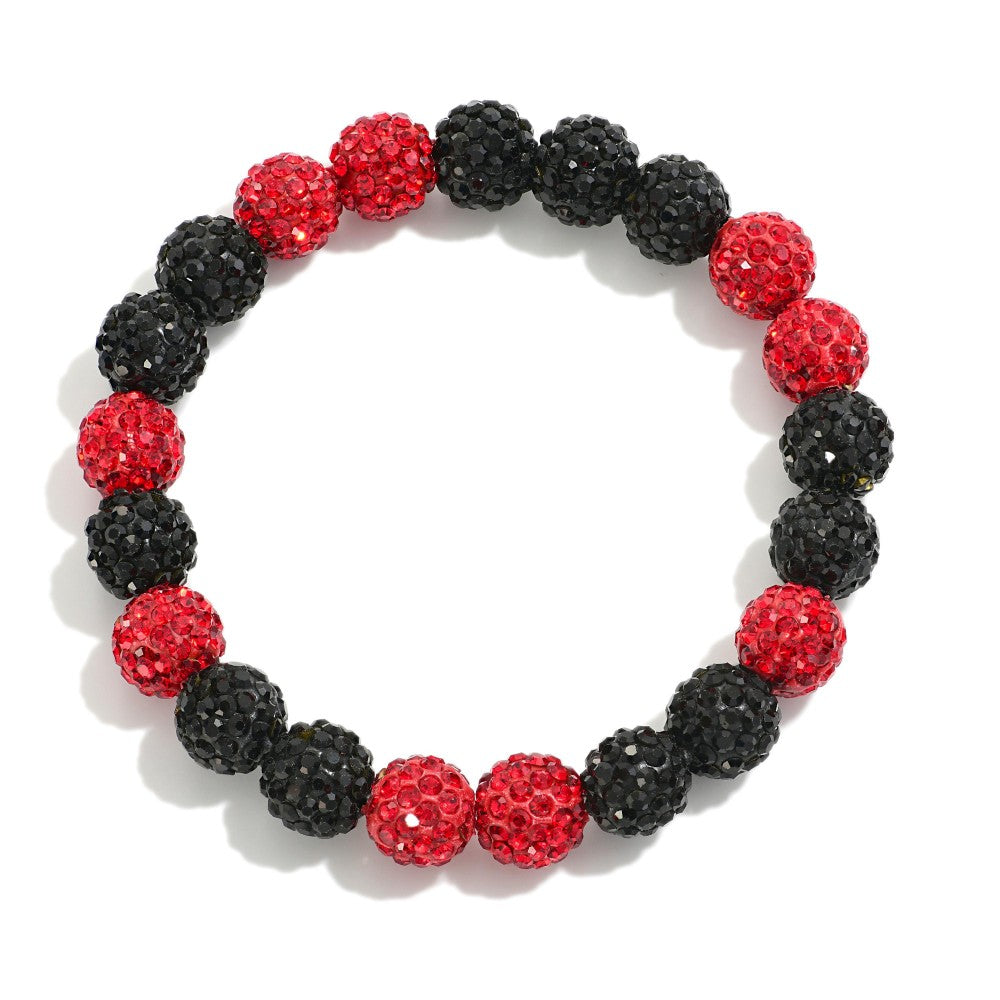 Two Tone Rhinestone Studded Stretch Bracelet - Red/Black