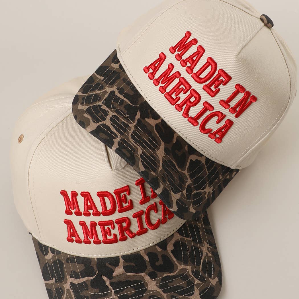 MADE IN AMERICA 3D EMBROIDERED TWO TONE LEOPARD BRIM TRUCKER HAT