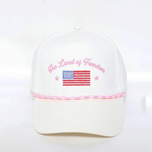 "The Land Of Freedom" Embroidered Baseball Cap With Two Tone Rope Detail