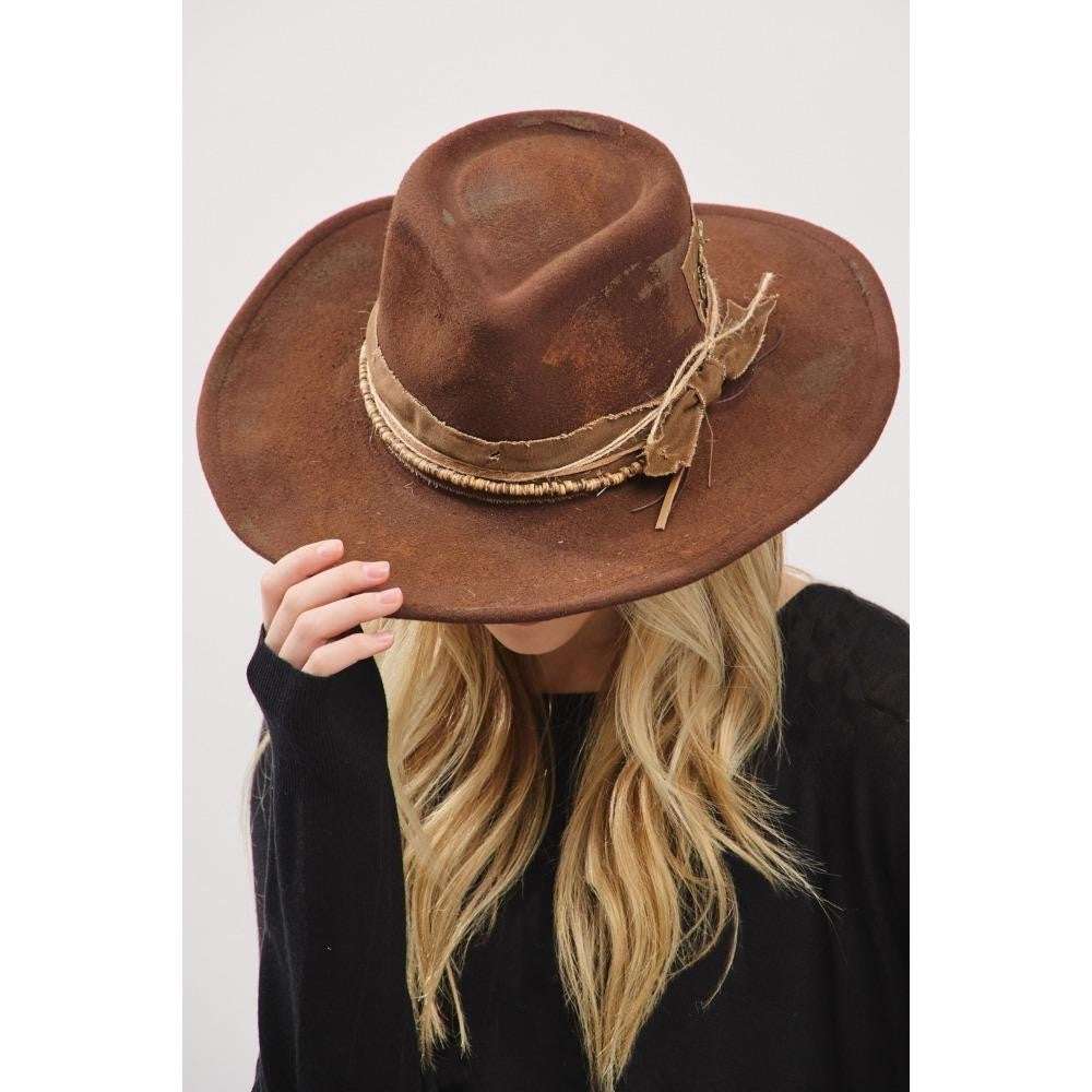 RUSTIC COWGIRL FEDORA HAT - BROWN