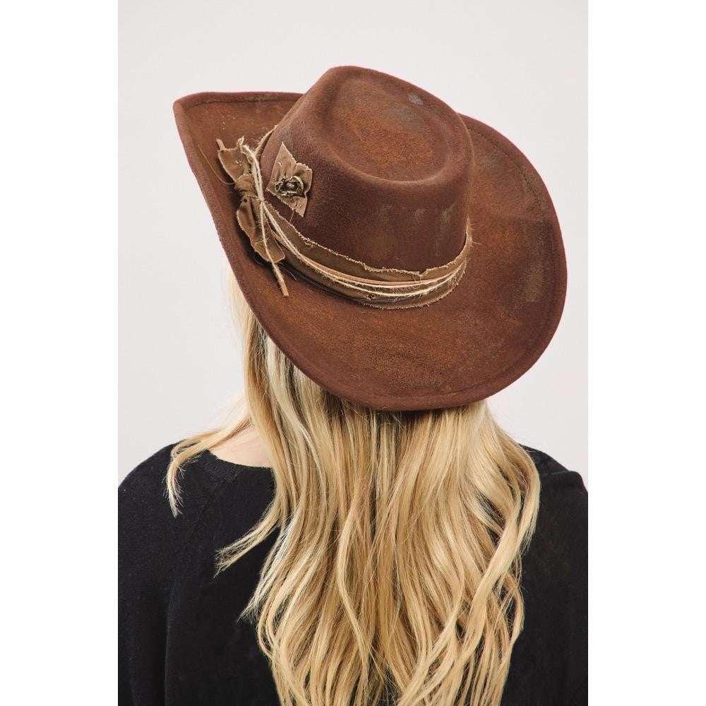 RUSTIC COWGIRL FEDORA HAT - BROWN